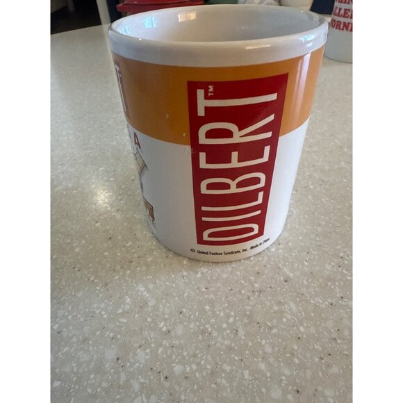 Dilbert Comic Mug "My Job Is A Near Life Experience" White & Orange Ceramic Coff - Picture 4 of 5